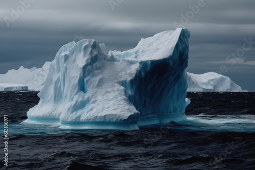 Iceberg in the polar regions. Arctic ice sheet in the ocean. Antarctica glacier in nature background.