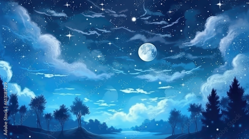 Full Moon Casting Radiant Light on a Dark Ocean, Amidst Starry Skies and Whimsical Clouds. A Captivating Fantasy Landscape Bathed in Lunar Glow with Generative AI. Full Moon Casting Radiant Light on a Dark Ocean, Amidst Starry Skies and Whimsical Clouds. A Captivating Fantasy Landscape Bathed in Lunar Glow with Generative AI.