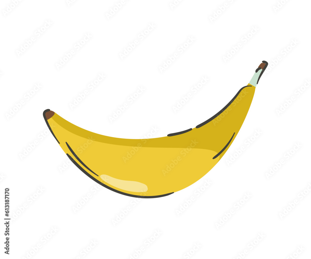 Handrawn banana isolated on a white background. Vector illustration. Colorful and minimalistic fruit. For sticker and design.