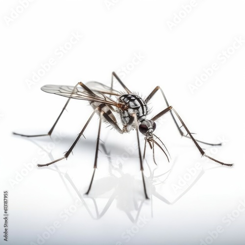 Anopheles mosquito on white background, Dangerous vehicle of zika, dengue, chikungunya, malaria and other infections, AI generated. © visoot