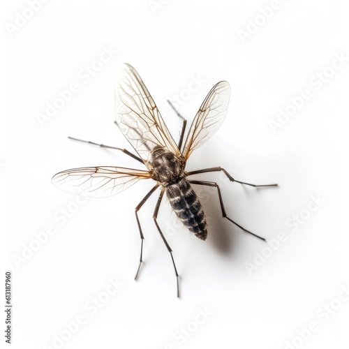 Dangerous Zika virus aedes aegypti mosquito on white background, AI generated.