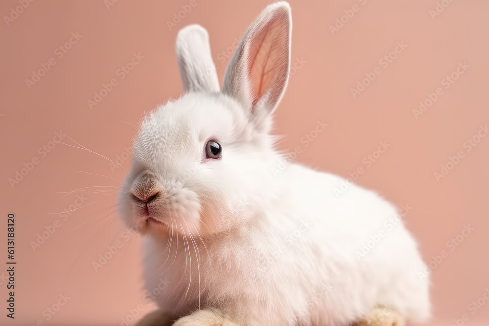White rabbit on pastel background. Easter bunny spring wallpaper. Adorable, cuddly animal. White rabbit on pastel background. Easter bunny spring wallpaper. Adorable, cuddly animal.