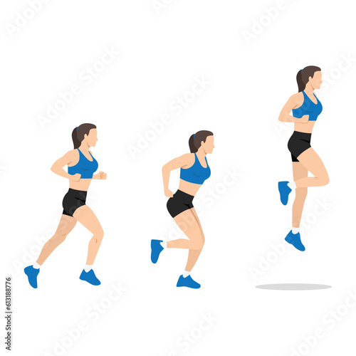 Woman doing single or one leg hops or jumps exercise. Hops or hopping exercise. Flat vector illustration isolated on white background