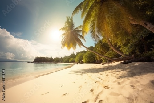 Empty Tropical Beach on a Sunny Day with Blue Sky Summer Vibes Generative AI