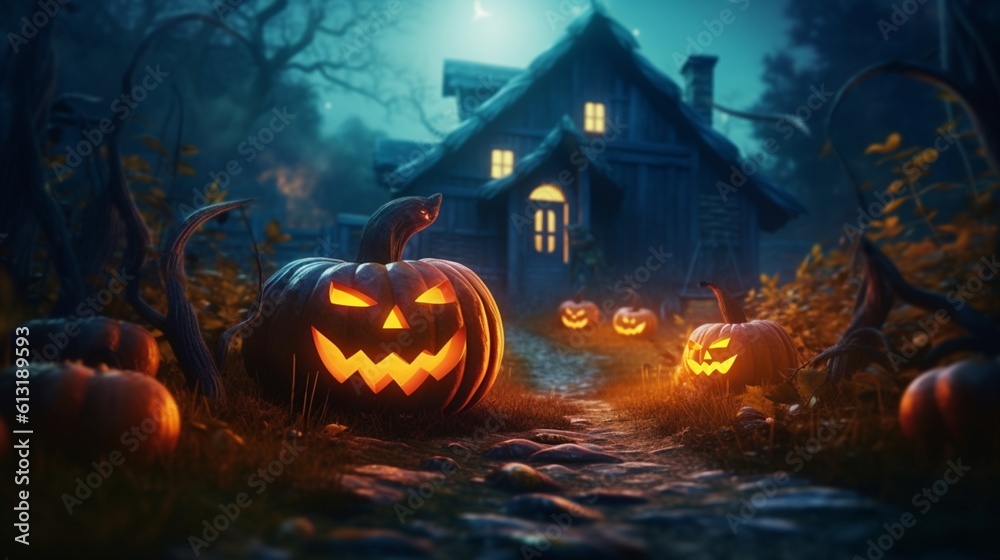 Fototapeta premium halloween background with pumpkin generative ai