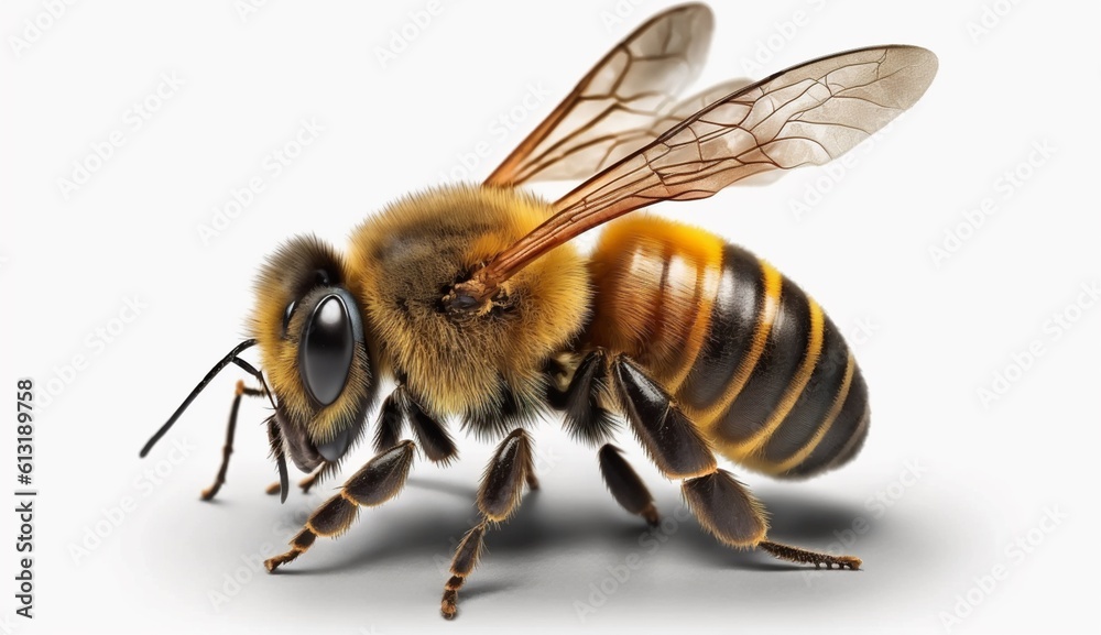 Honeybee isolated on white background. Bee top view . generative ai. Honeybee isolated on white background. Bee top view . generative ai.