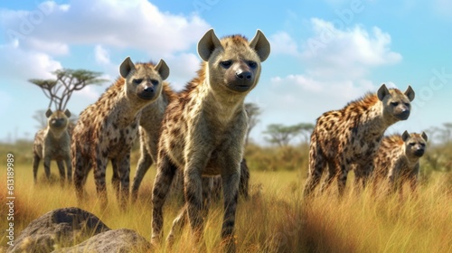 Hyenas in the meadow, on a transparent background generative ai