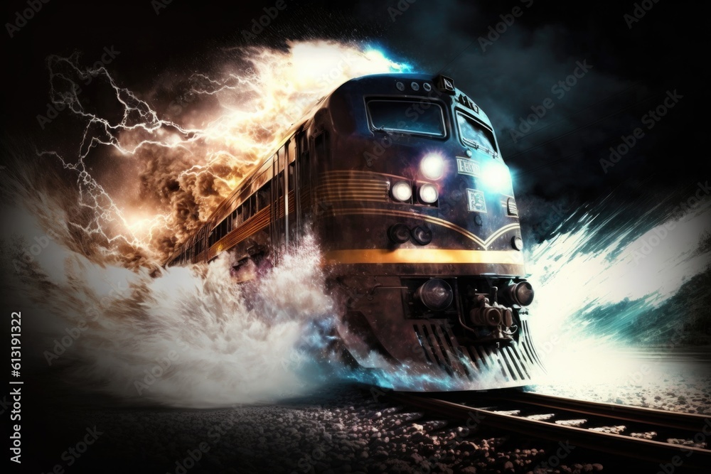 Photography High speed train in the smoke