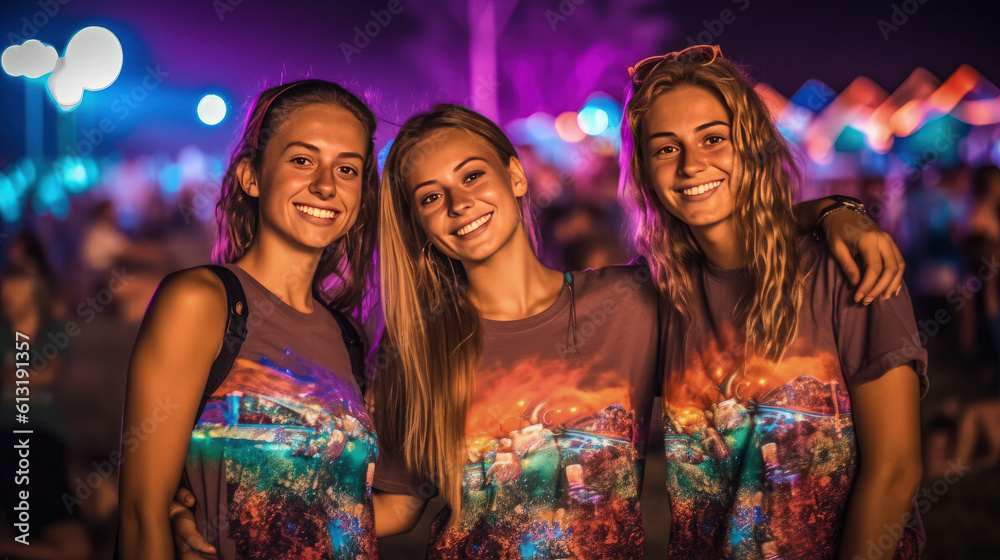 Beautiful girl / women having fun at a music festival / concert at night / after dark.