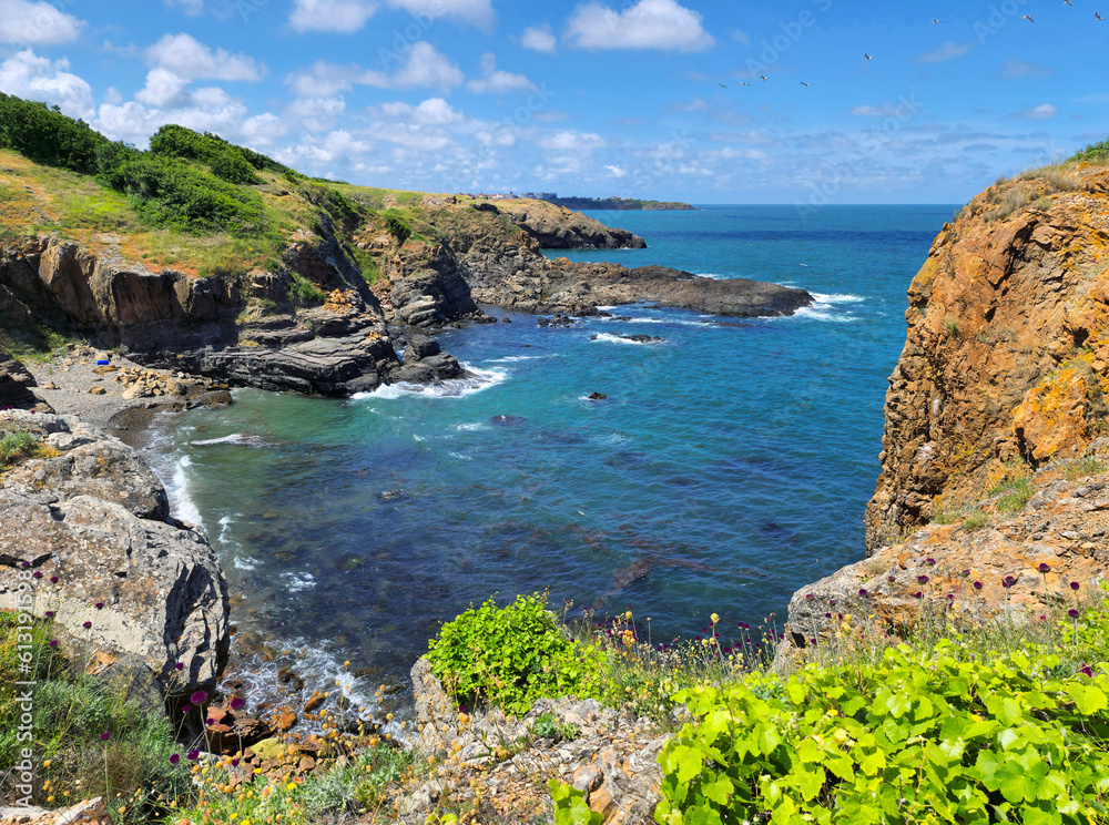 Picturesque rocky coast on the Listi Peninsula south of Sinemorets