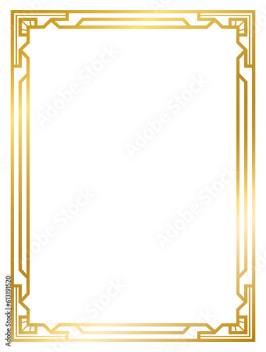 Art Deco gold frame vintage frame line geometric wedding label card frame png transparent background