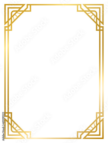 Art Deco gold frame vintage frame line geometric wedding label card frame png transparent background