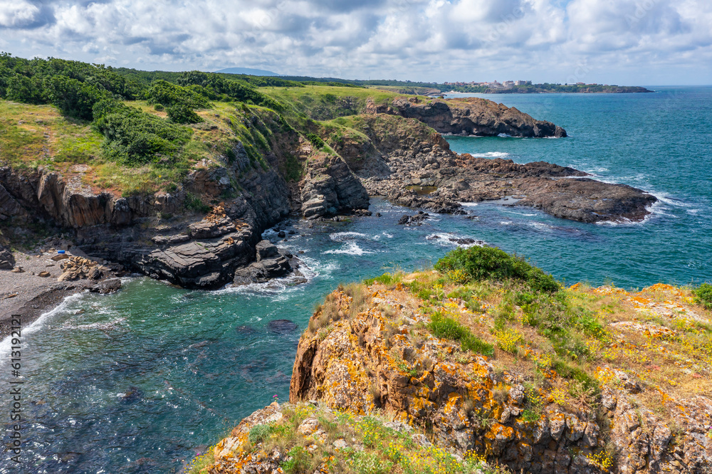 Picturesque rocky coast on the Listi Peninsula south of Sinemorets