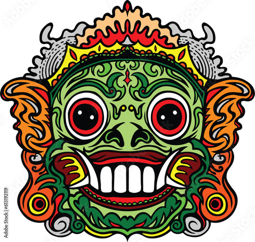 Bali barong mask design isolated in white background for tattoo and tshirt or logo