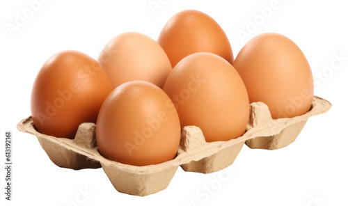 Six brown eggs in carton isolated. Generative AI. © Pro Hi-Res