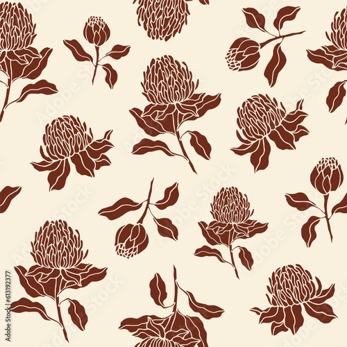 Abstract waratah flower seamless pattern