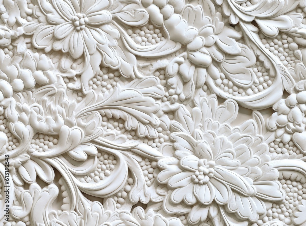 Patterns on the ceiling gypsum sheets of white flowers, plaster background - floral pattern, seamless pattern. Created with Generative AI technology. Patterns on the ceiling gypsum sheets of white flowers, plaster background - floral pattern, seamless pattern. Created with Generative AI technology.