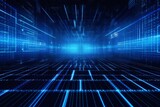 Blue data matrix simulation digital line and grid technology with futuristic HUD background Generative AI