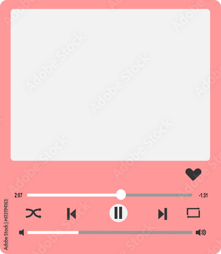 Music media player template vector design icon Illustation for music application. Isolated on Transparent Background