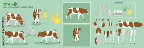 Photographie Brown cow ready to animate with multiple poses accessories