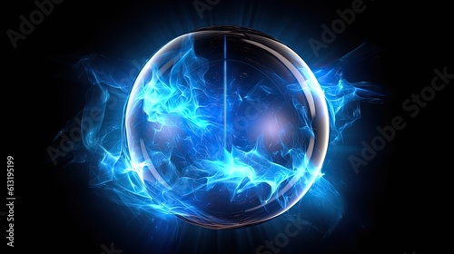 The Power of an Electric Blue Sphere  Glow of a Plasma Ball Lightning Abstract Background  Generative AI
