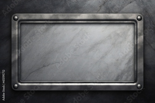 Light gray brushed metal plate frame over dark metal texture Generative AI