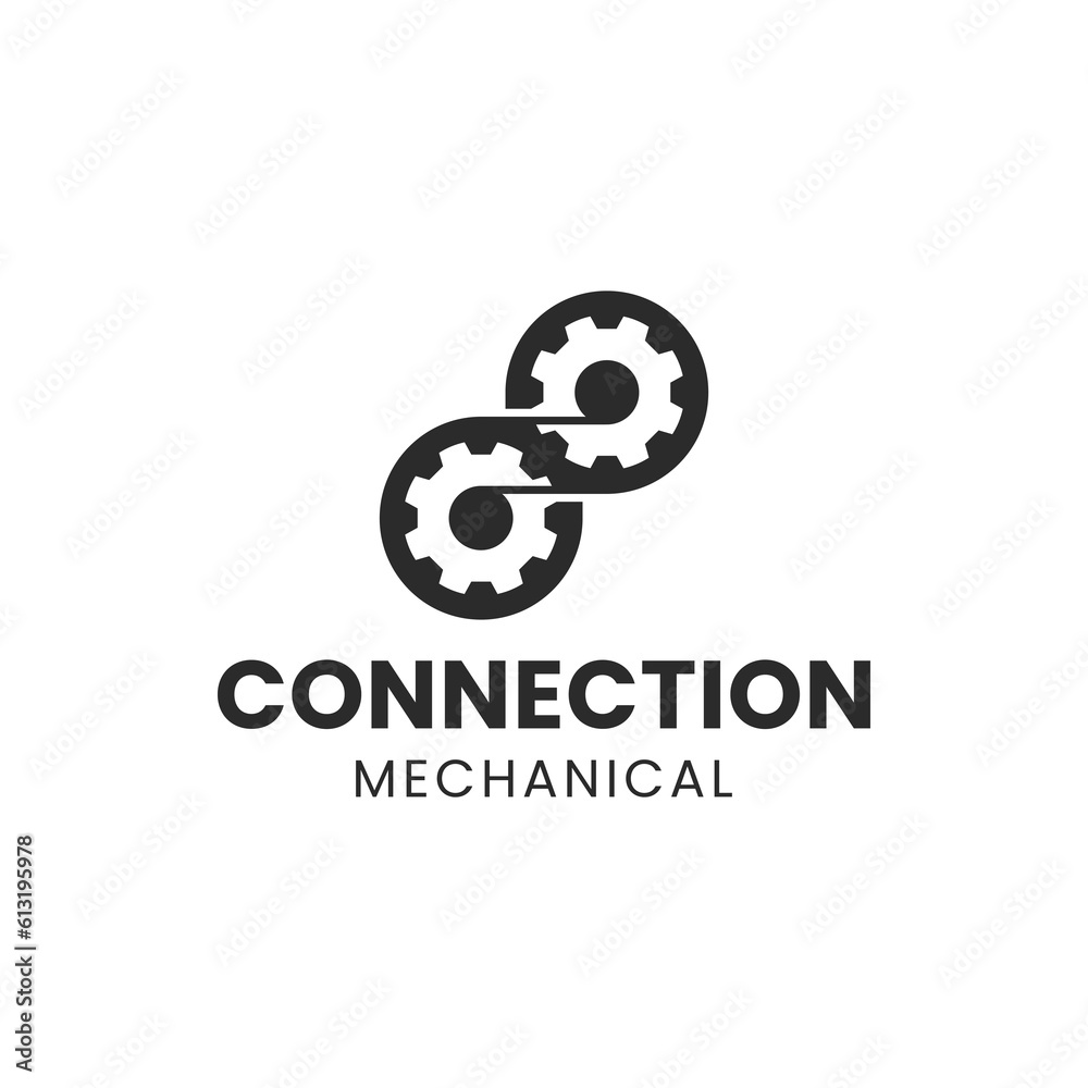 The logo illustrates interconnected gears. It is suitable for use for mechanical logos