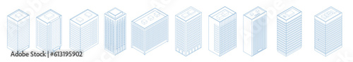 Isometric modern skyscraper outline, skyscrapers, apartment, office, houses