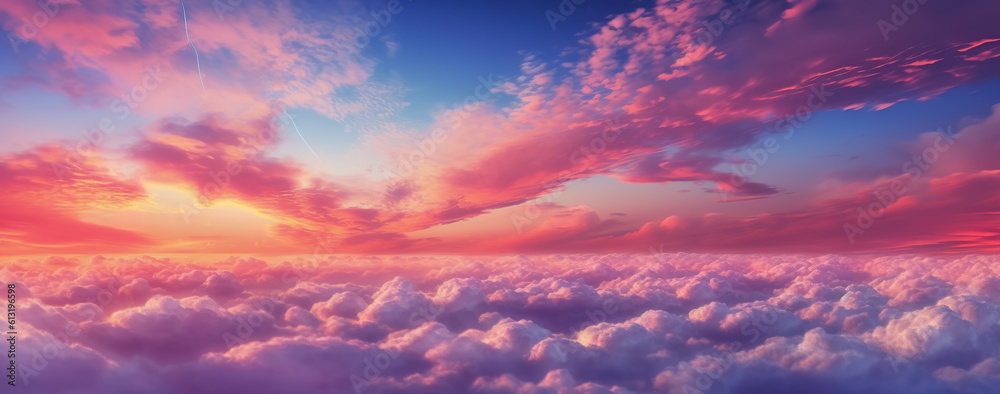 Sky sunset background panorama concept.Empty beautiful sky panoramic view twilight time. Generative AI