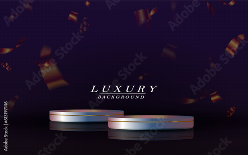 White scene with a border on a dark background, gold tinsel