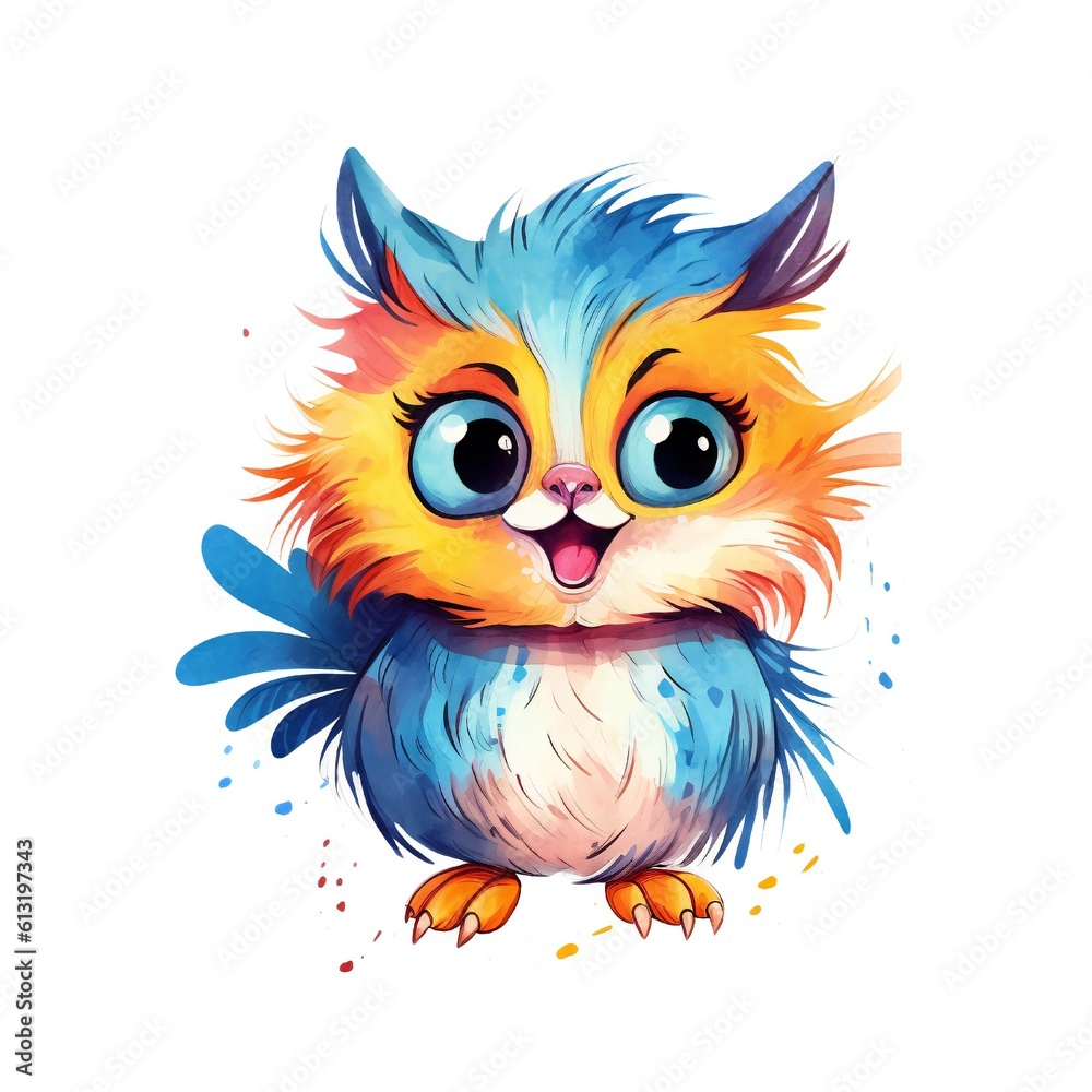 Cat parrot cartoon with smile and big eyes on white background Generative AI