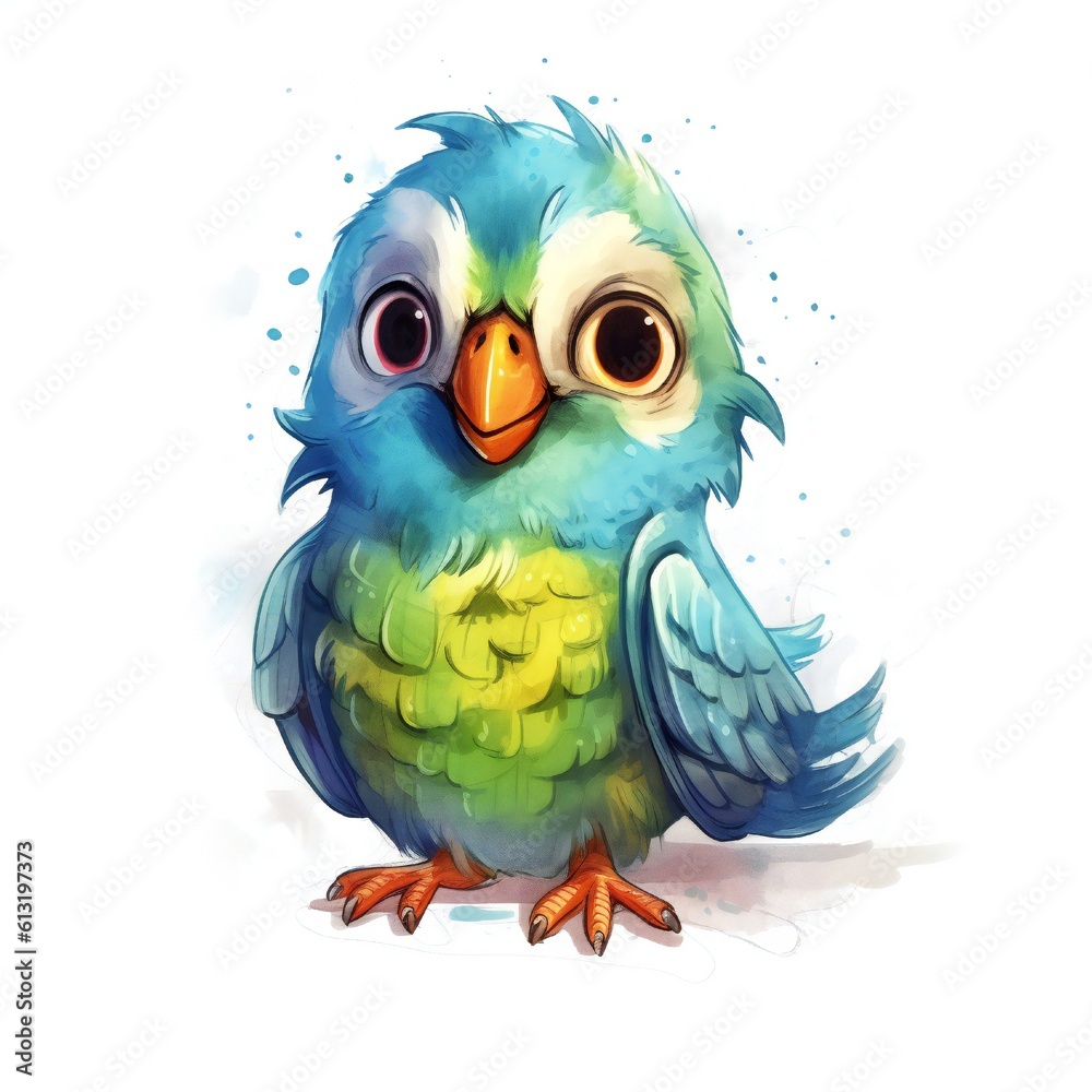 Cat parrot cartoon with smile and big eyes on white background Generative AI