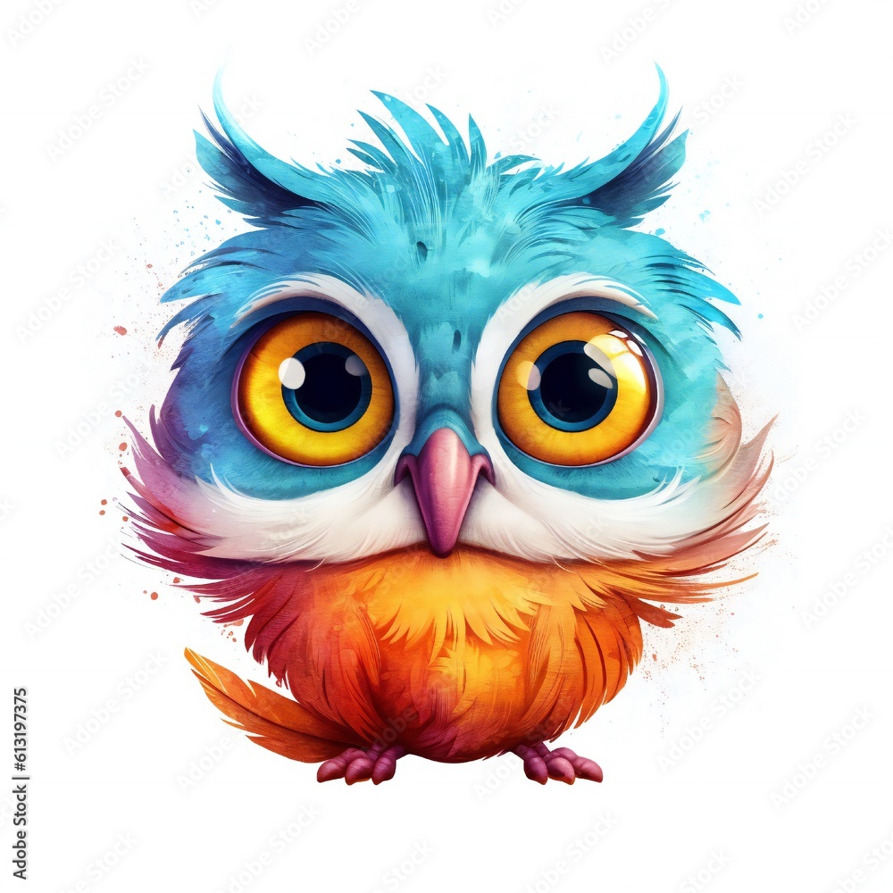 Naklejka premium Cat parrot cartoon with smile and big eyes on white background Generative AI