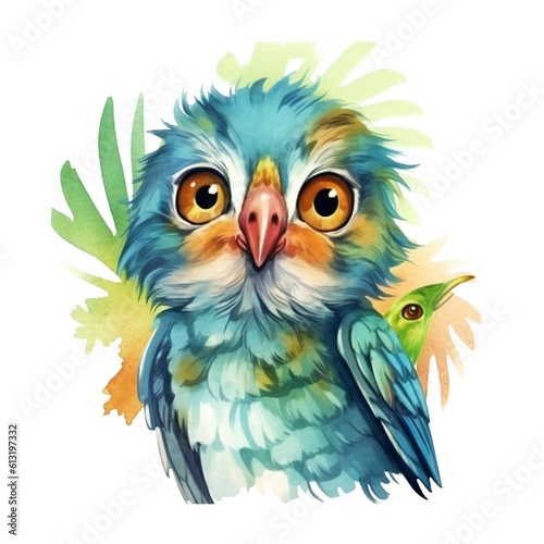 Cat parrot cartoon with smile and big eyes on white background Generative AI © LayerAce.com