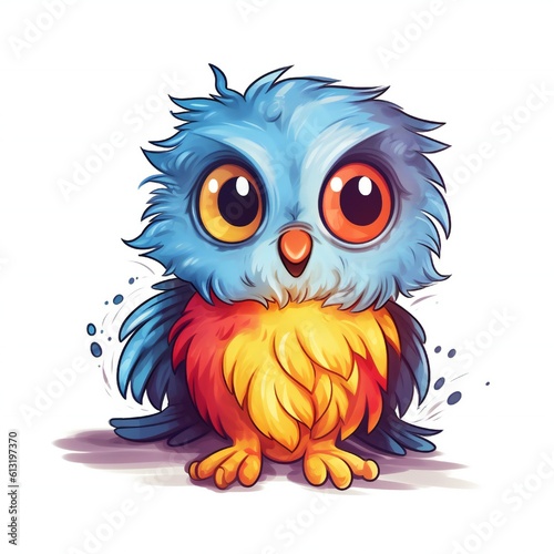 Cat parrot cartoon with smile and big eyes on white background Generative AI
