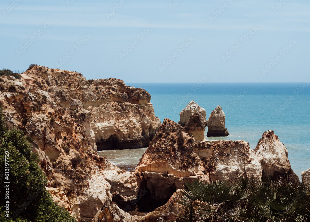 Beautiful view rocks and cliffs along the Coast of Partiman, Algarve, Portugal
