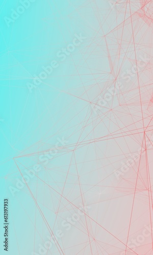 Blue red gradient vertical web banner background. Fantasy abstract technology, engineering and science wallpaper with particles and plexus connected lines. Wireframe 3D illustration and copy space