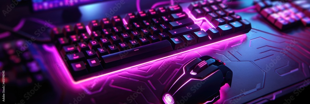 Ultra futuristic keyboard and mouse with neon colors Generative AI Illustration Ultra futuristic keyboard and mouse with neon colors Generative AI Illustration