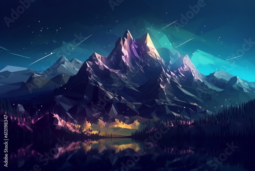 Dark new retro cyberpunk background with mountains Generative AI © LayerAce.com
