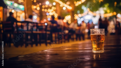 AI-imagined bokeh blur of street bar restaurant in the evening