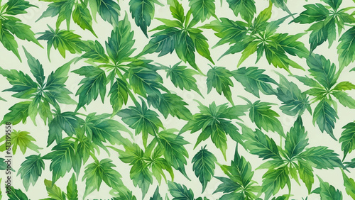 watercolor beautiful cannabis leaves, tile seamless repeating pattern