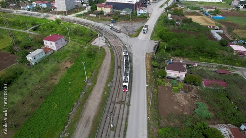 tram aerial view drone footage 4k video