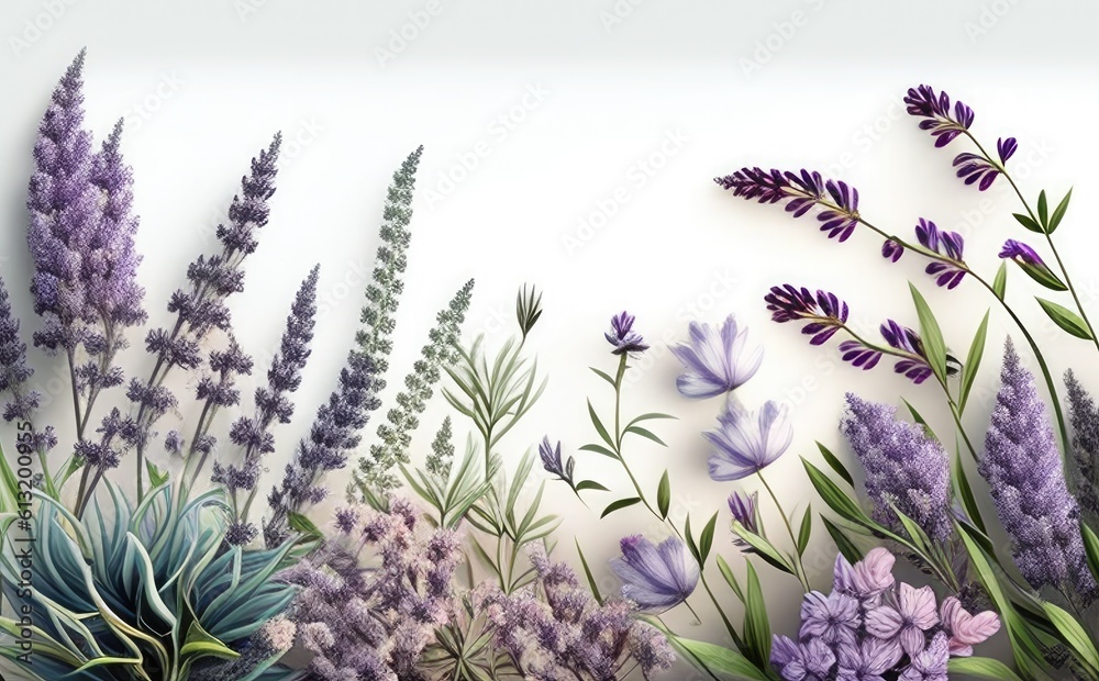 lavender flowers on a white background, Blooming lavender, Bright flowers