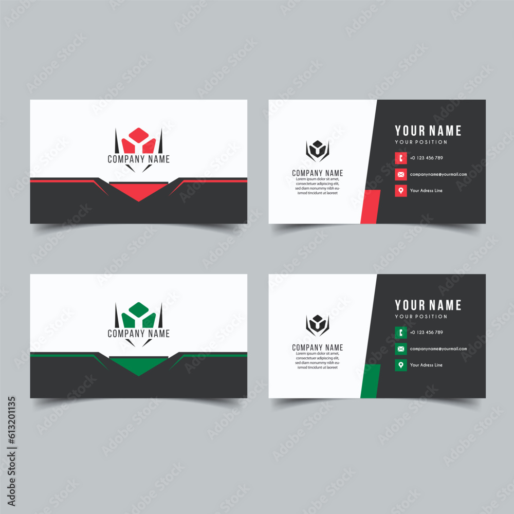 Set of Vector Minimalist and Elegant Business Card Template with Red and Green Color Set of Vector Minimalist and Elegant Business Card Template with Red and Green Color