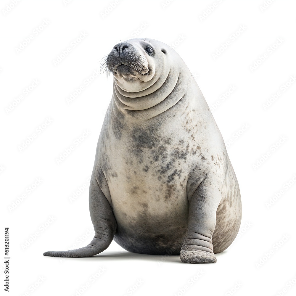 Funny elephant seal on white background Generative AI Funny elephant seal on white background Generative AI