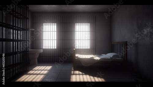 Prison cell with rays of light from the window.3d rendering
