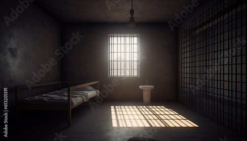 Fotografiet Prison cell with rays of light from the window.3d rendering