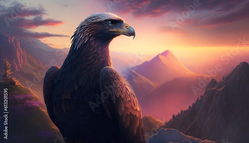 Eagle and a sunset over the mountains - Ki Generated © Dagmar