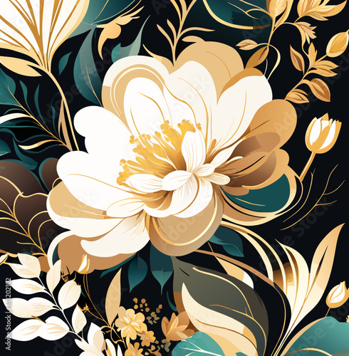 Luxury floral seamless with flowers elegant leather texture illustration background, Generative AI