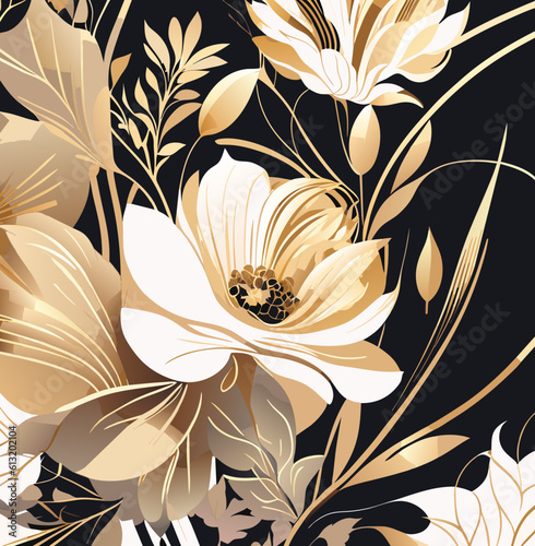 Luxury floral seamless with flowers elegant leather texture illustration background, Generative AI